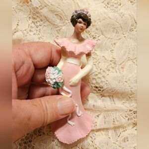 Vintage Cake Topper Bridesmaid in Pink Wilton Figure for Cake Decorating